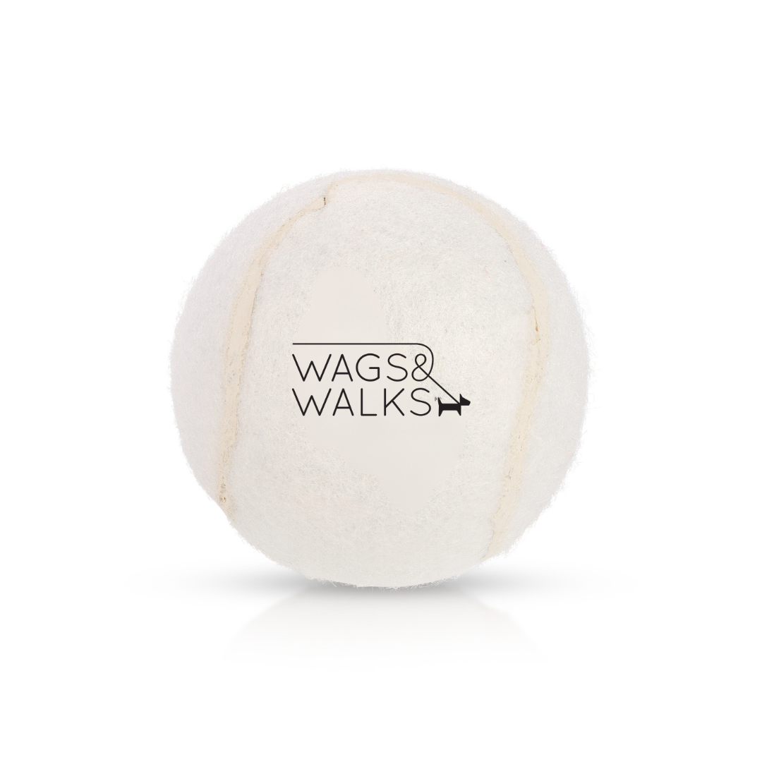 Wags & Walks Logo White Tennis Ball
