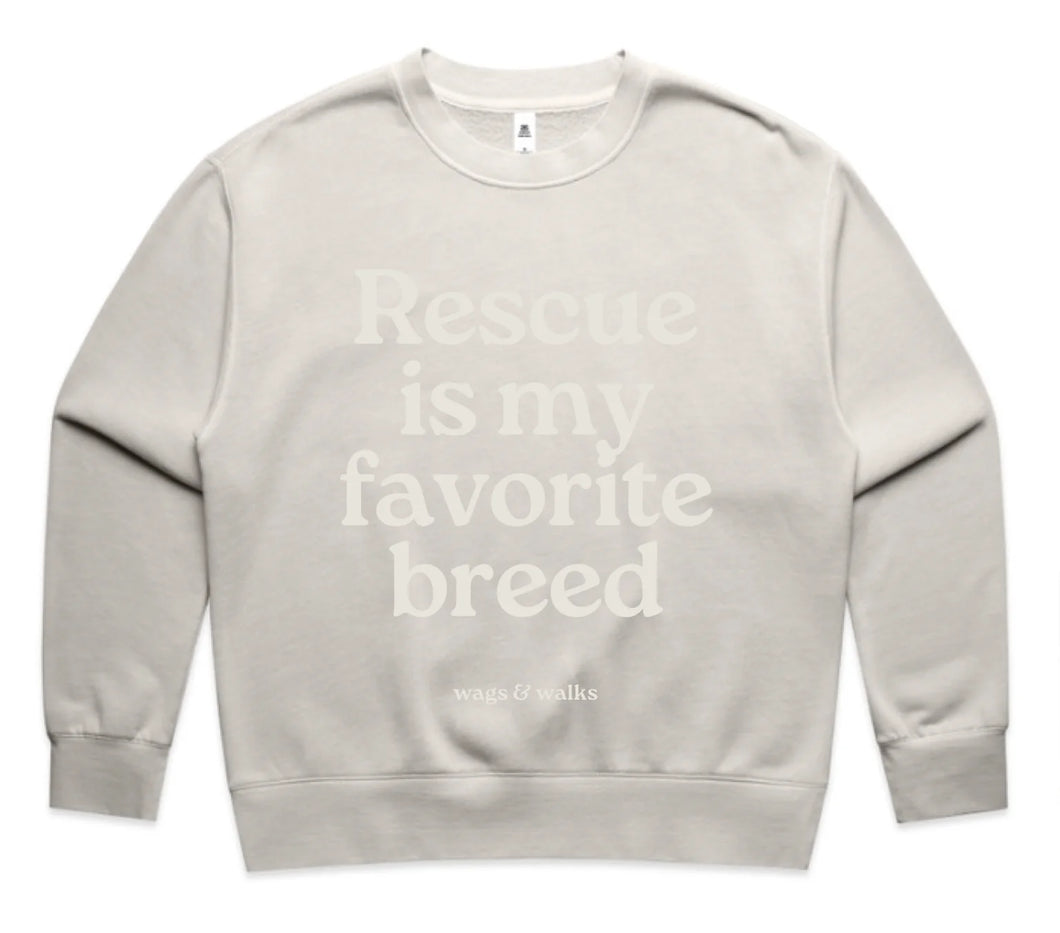 Wags Rescue is My Favorite Breed Crew in Faded Bone