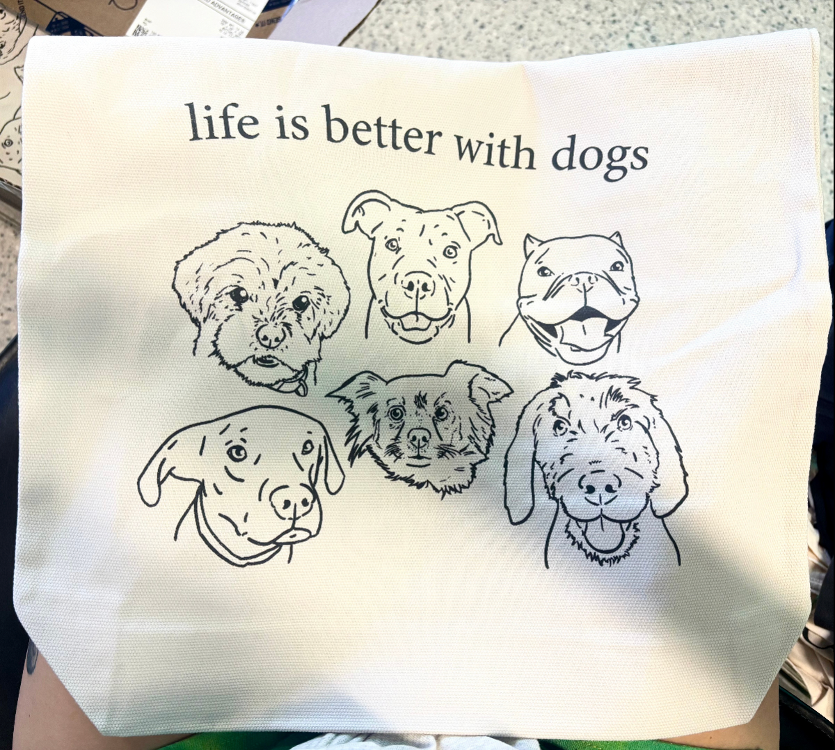 "Life is Better with Dogs" Illustrative Tote Bag