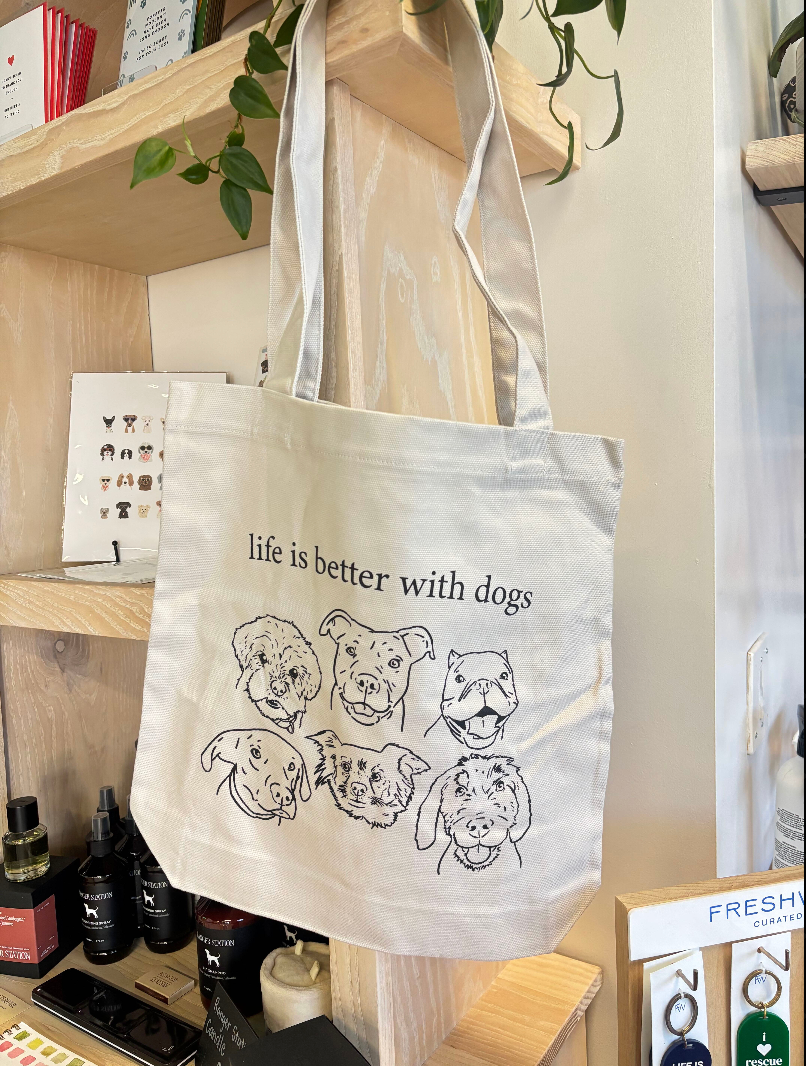 "Life is Better with Dogs" Illustrative Tote Bag