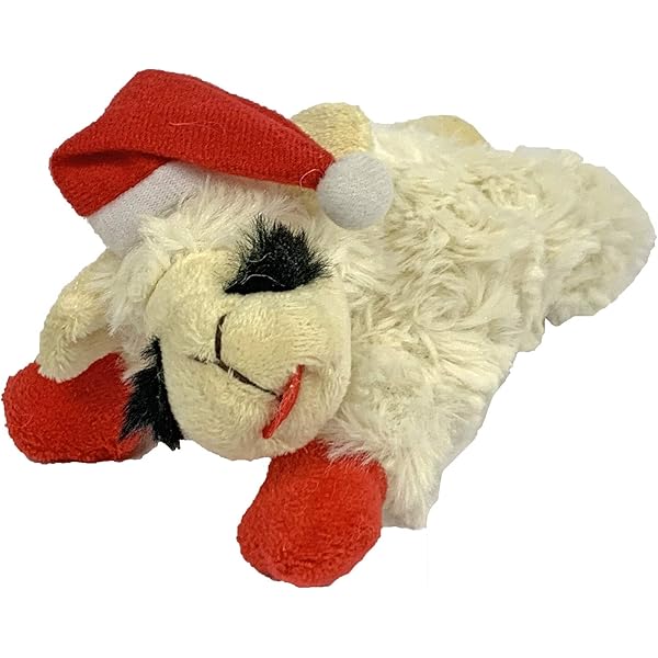 Holiday Multipet Lamb Chop Santa Hat Plush Dog Toy 10"